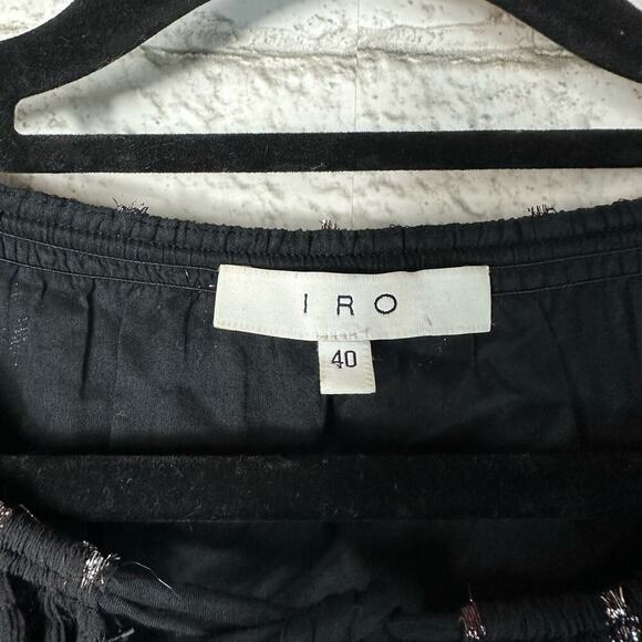 IRO Dress Paula Metallic Silk Tie Front Mini Long Sleeve Boho Black Silver 40 8 - Picture 3 of 7